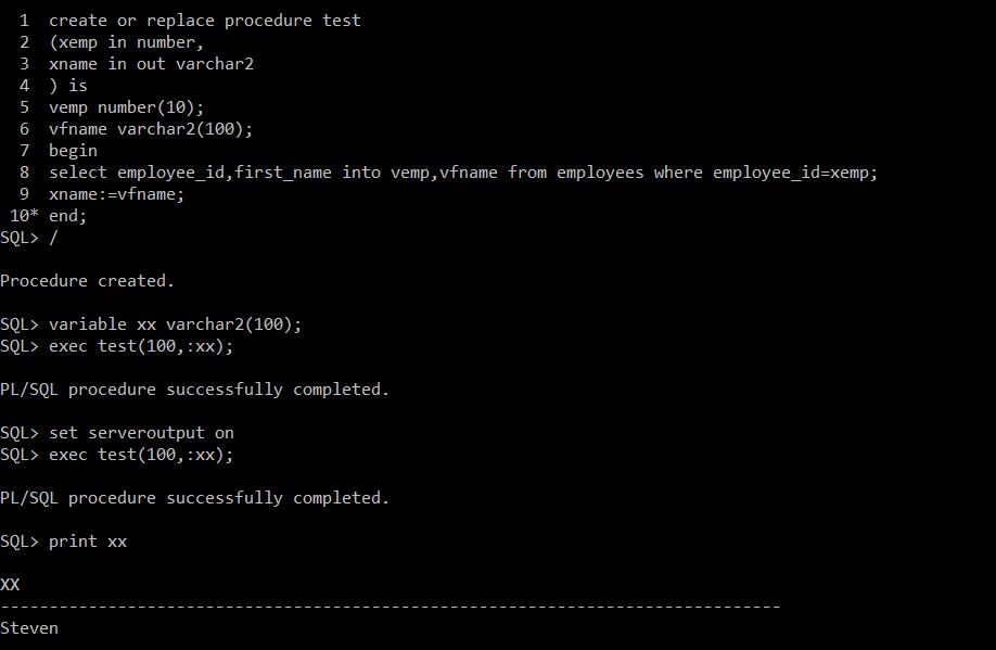 What is in and in out Procedure Parameter in Pl/Sql? 3 Parameter In Procedures PLSQL Query With Bind Veriable