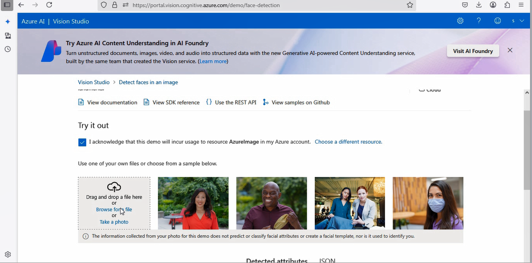 Detect faces in Azure with Vision Studio 9 8