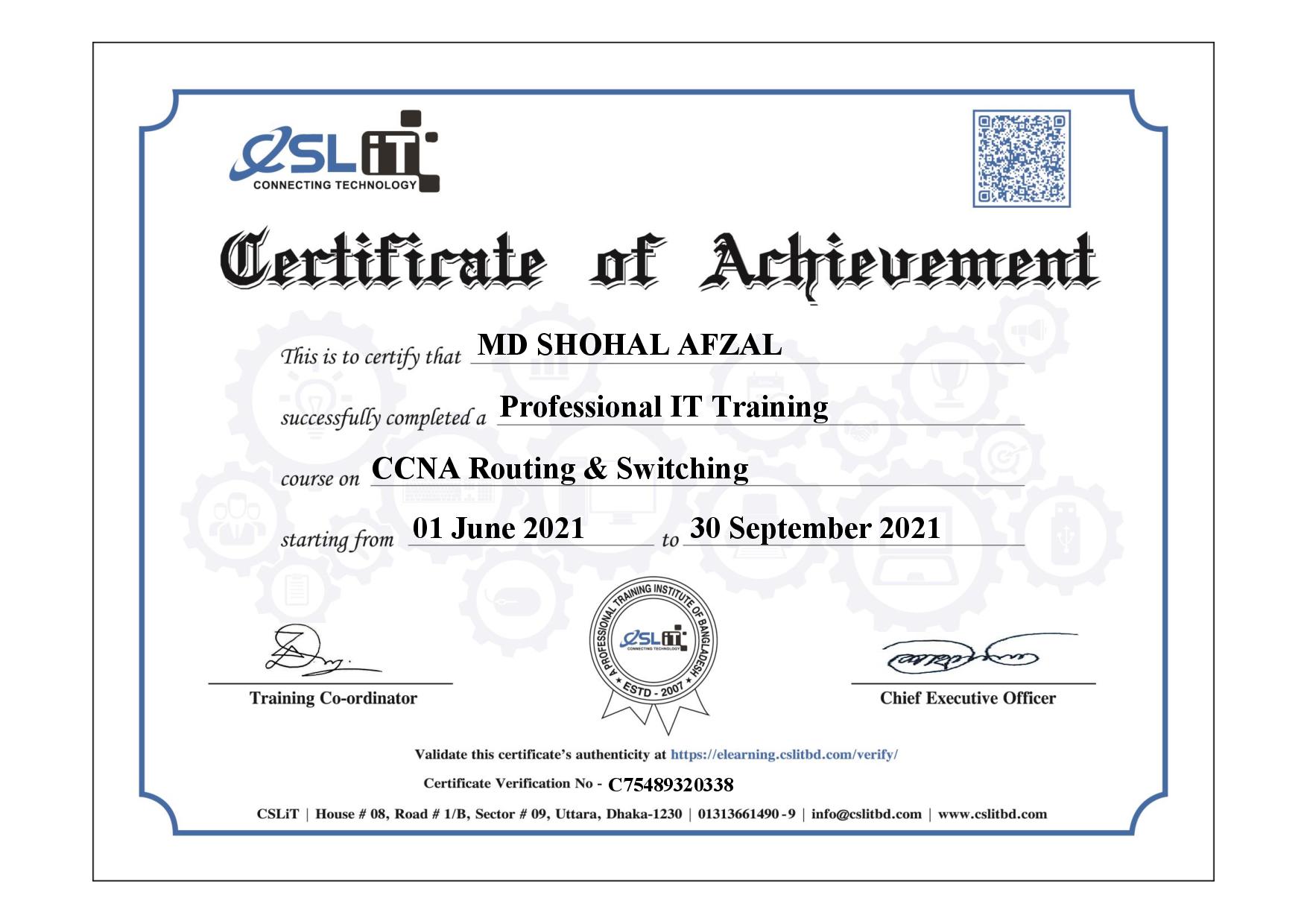Portfolio ~Md Shohal Afzal 9 CCNA page 001