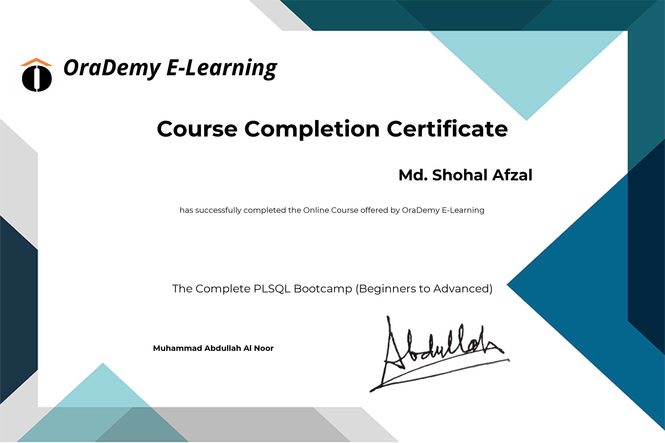 Portfolio ~Md Shohal Afzal 15 The Complete PLSQL Bootcamp Beginners to Advanced scaled